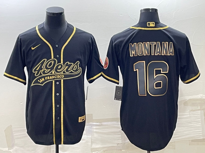 Men's Black Gold San Francisco 49ers #16 Joe Montana With Patch Cool Base Stitched Baseball Jersey